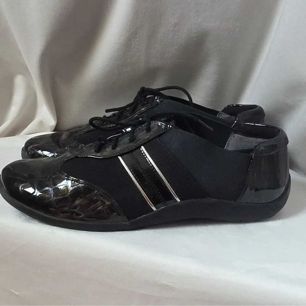 Ros Hommerson Nancy Black Leather Comfort Sneakers Women's 8.5 WW Lace Up